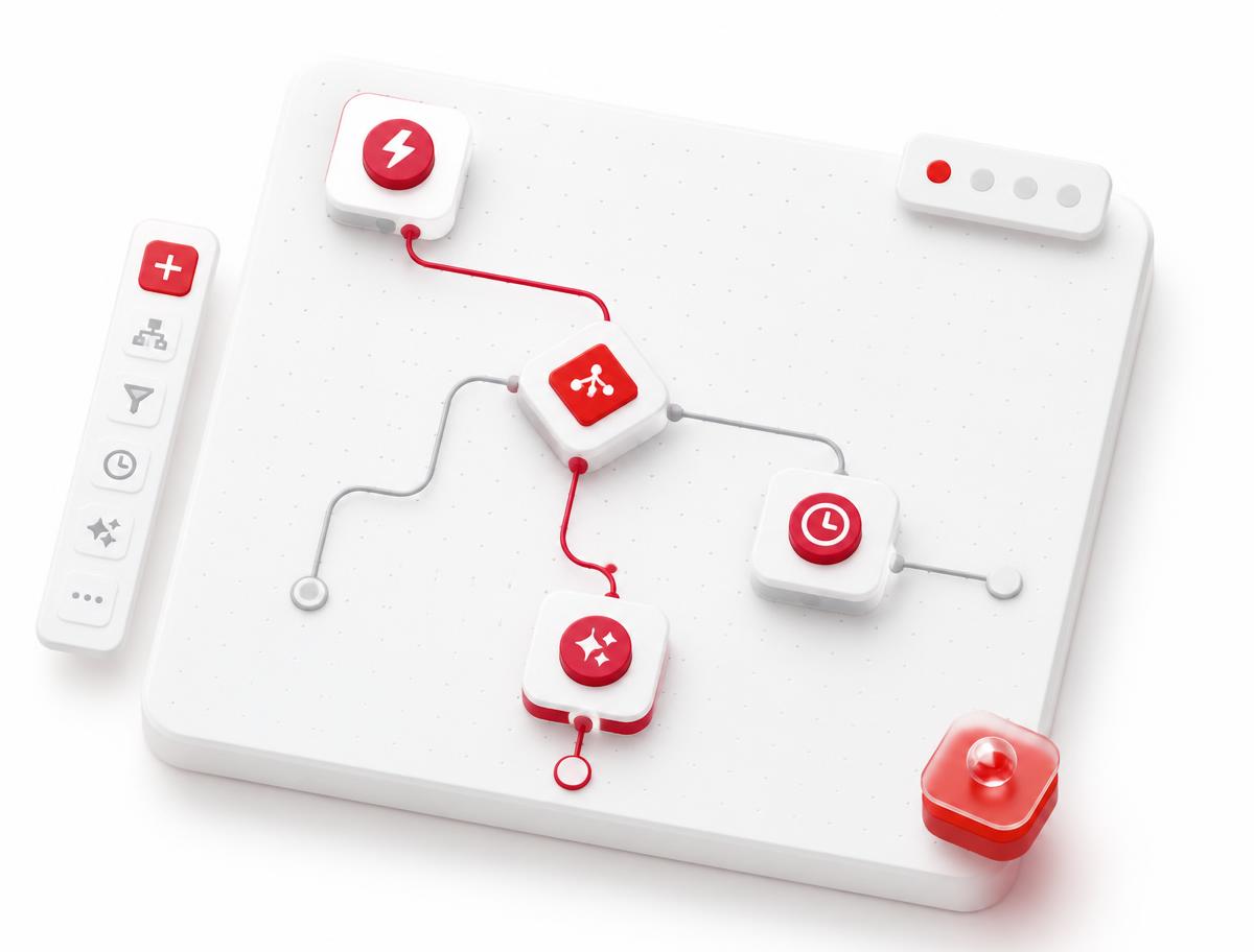 TopAds visual automation flow builder canvas with trigger, condition and AI steps